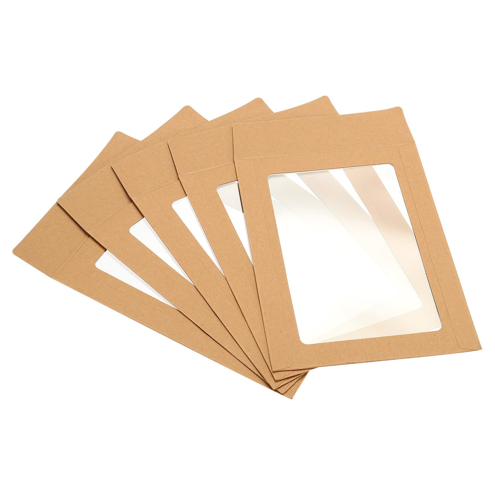 PATIKIL Full Face Window Envelopes 10 Pack 6'' Clear Double Sided for Mailing Statement Photos Catalogs, Brown