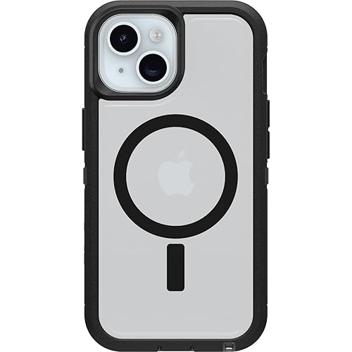 OtterBox iPhone 16e, 15, 14, & 13 Defender Series XT Clear Case - Dark Side (Black/Clear), screenless, Rugged, Snaps to MagSafe, Lanyard Attachment
