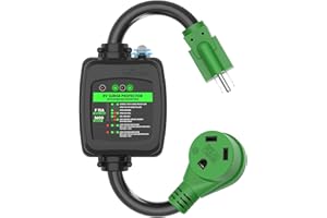 RVGUARD Surge Protector 30 Amp to 110 Volt RV Adapter Cord with Overload Protection, NEMA 5-15P to NEMA TT-30R Electrical Power Adapter, 2 Feet, Green, ETL Listed