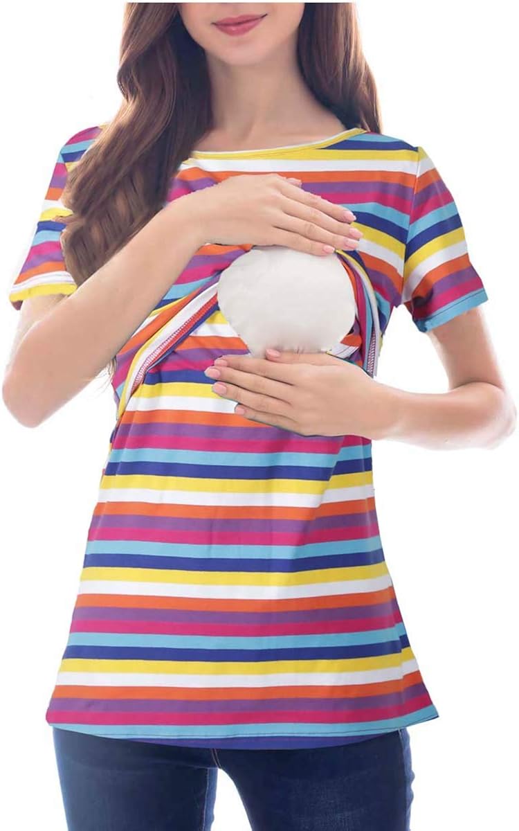 Smallshow Nursing Tops Women's Summer Short Sleeve Striped