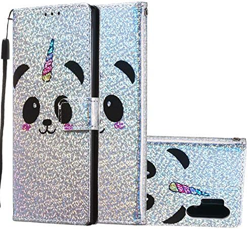 Cfrau Sequins Wallet Case for Samsung Galaxy Note 10 Plus/Note 10 Plus 5G,Fashion 3D Bling Glitters Lovely Panda Print Magnetic PU Leather Flip Folio Stand Soft TPU Strap Case with Black Stylus