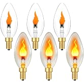 Vicstone Real Flame Light Bulbs, E12 Flickering Bulb for Indoor Outdoor | Clear Glass LED Flickering Flame Bulb, Fire Light Bulb for Halloween Christmas Candle Chandelier Lantern Porch Decorations, 6