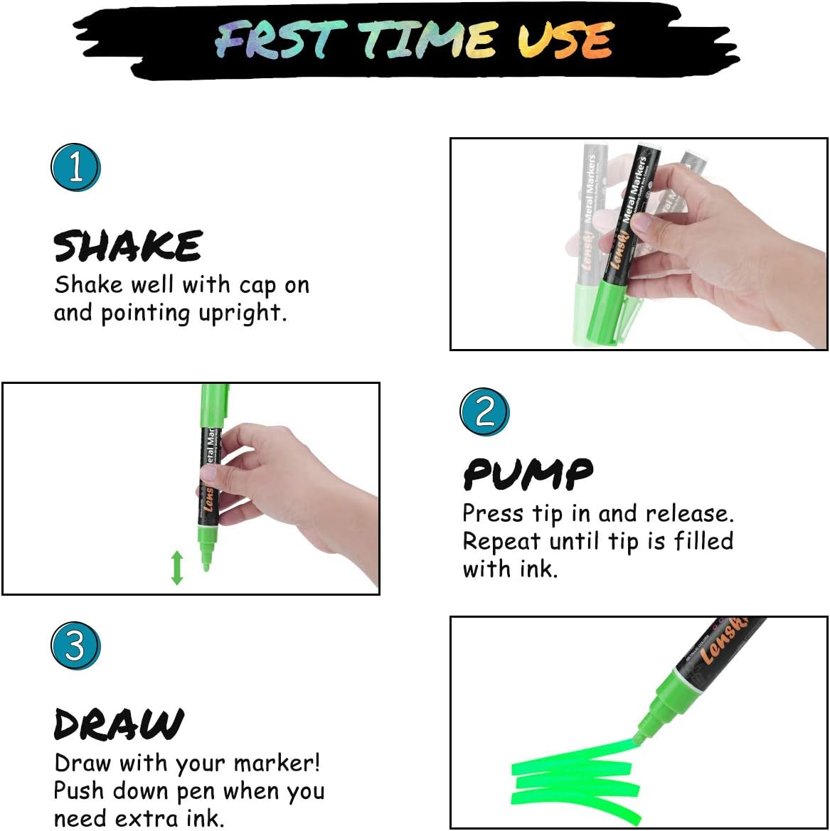 Lenski 12 Chalk Pens for Blackboards, 6mm Liquid Chalk Marker, Best Gift for Kids Chalk Pen for Glass Windows Mirrors - Image 5