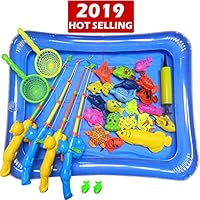 NiGHT LiONS TECH 30 Pcs Bath Toys Set Beach Toy Magnetic Fishing Toys Waterproof Floating Fish Play Sets with Blue Pool - Learning Education Toy Set for Kids