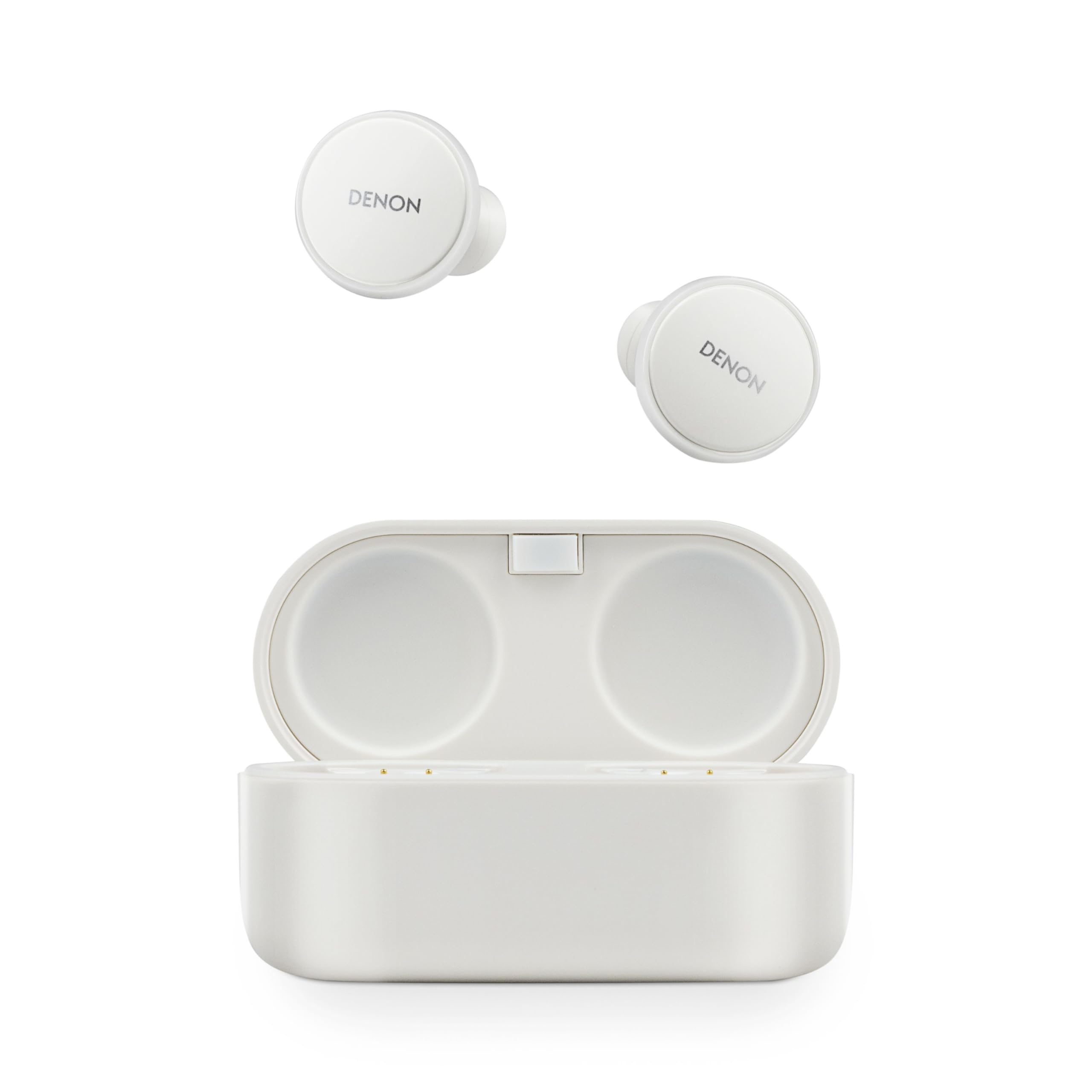 Denon PerL Pro True Wireless Earbuds – Adaptive Active Noise Cancelling, Personalized Sound with Masimo Adaptive Acoustic Technology, Spatial Audio, 32Hr-Battery Life, Wireless Charging, White