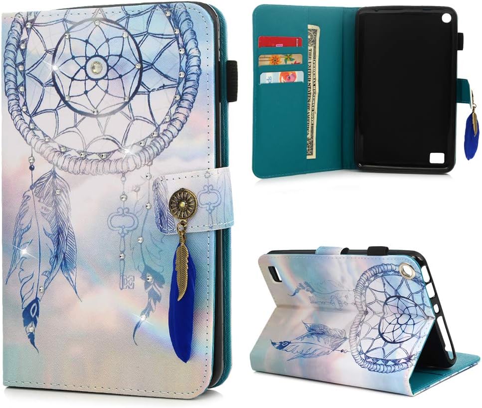 MOTIKO Amazon Fire 7 2017 Case,Kindle Fire 7 2015 Case (2015/2017 Release Universal) - 3D Glitter Diamonds Flip Case Stand PU Leather Cover Card Slots with Auto Sleep/Wake for Fire 7,Dream Catcher