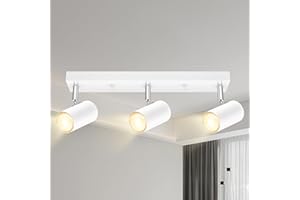 BOOSTAREA Plug in Track Lighting, 3 Light Ceiling Lighting Kit, White 3 Way Modern Wall Spotlight, 15 FT Cord,Flexibly Rotatable Complete Light Kits for Kitchen Cabinet Gallery Bar Living Room（No Bulb）