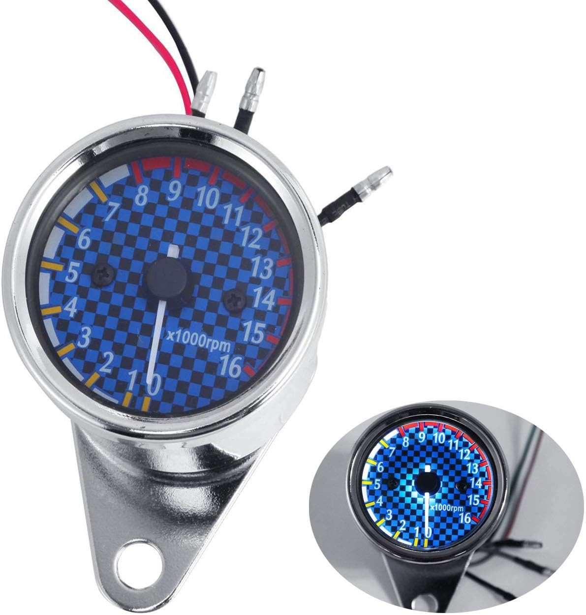 INNOGLOW Motorcycle Tachometer 0-16,Universal LED Backlit Motorcycle Odometer Speedometer Tachometer Gauge 000RPM DC 12V for Honda Harley Suzuki Kawasaki Yamaha