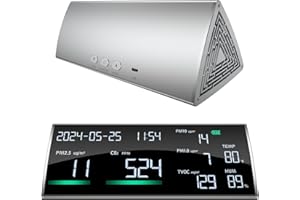 LANGKOU Air Quality Monitor, 8 Kinds Testing CO2 Carbon Dioxide Detector, Indoor Portable CO2, TVOC, PM2.5, PM1.0, PM10, Temperature, Humidity & Time Display | Metallic Surface Air Quality Tester (Silver)