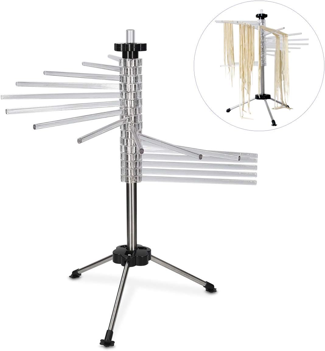 Collapsible Pasta Drying Rack with 16 Food Grade BPA free Rods - Holds 4.5 Pounds (2kg) Pasta/Spaghetti, Noodle Dryer for Homemade Noodles