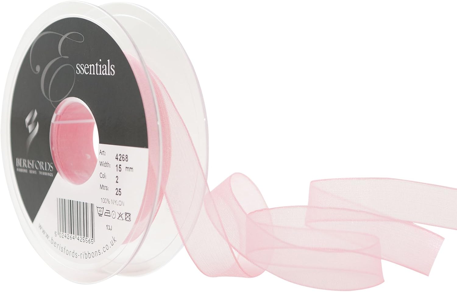 Berisfords 15 mm Super Sheer Ribbon, Pink
