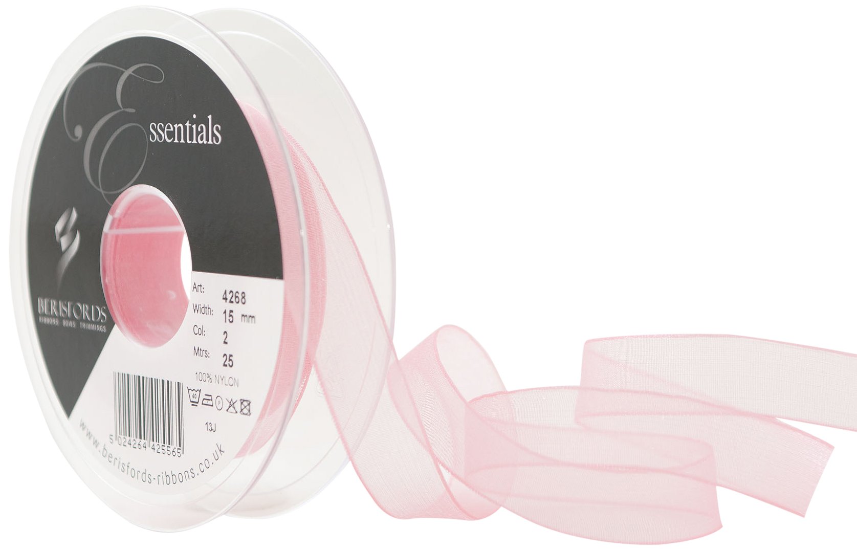 Berisfords 15 mm Super Sheer Ribbon, Pink
