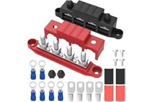 Bus Bar, Malictele 250A 12V Power Distribution Block with M10 4 x 3/8" Posts, Battery Terminal Block for Marine, Automotive, RV, Solar, and Power Systems - Pair