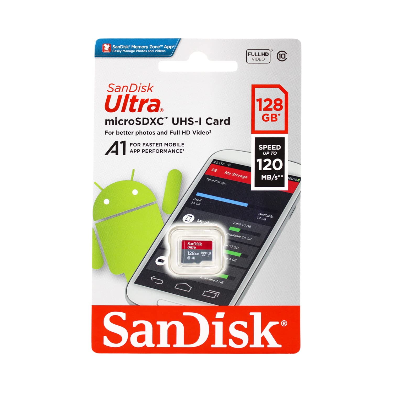 SanDisk 128GB Ultra® microSDXC 120MB/s A1 Class 10 UHS-I