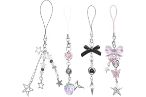cioatu 1-4PCS Cute Phone Charms Aesthetic Y2K Cell Phone Charms Strap Pink Strawberry Butterfly Star Phone Charm Y2K Accessories for Phone Bag Keychain Airpods Camera Pendants Decor