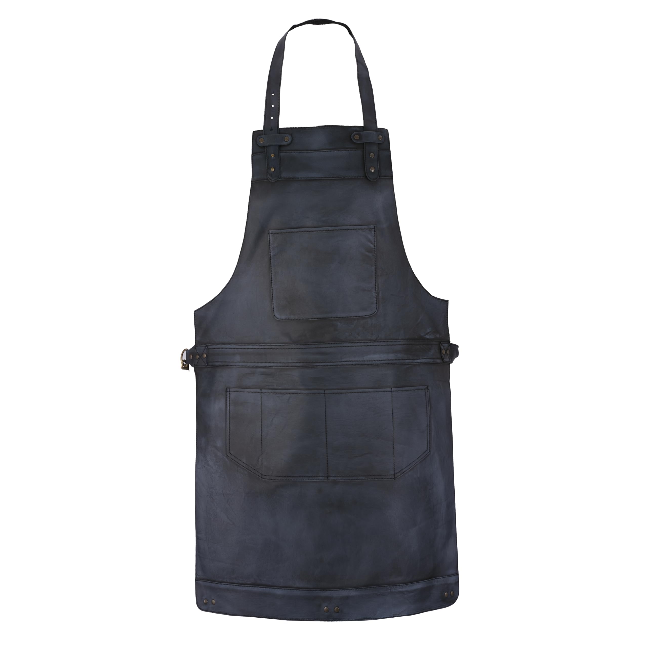 Full Grain Leather Apron Butcher, Cook, BBQ, Cooking, Grilling, Blacksmith Apron (Wax Black)