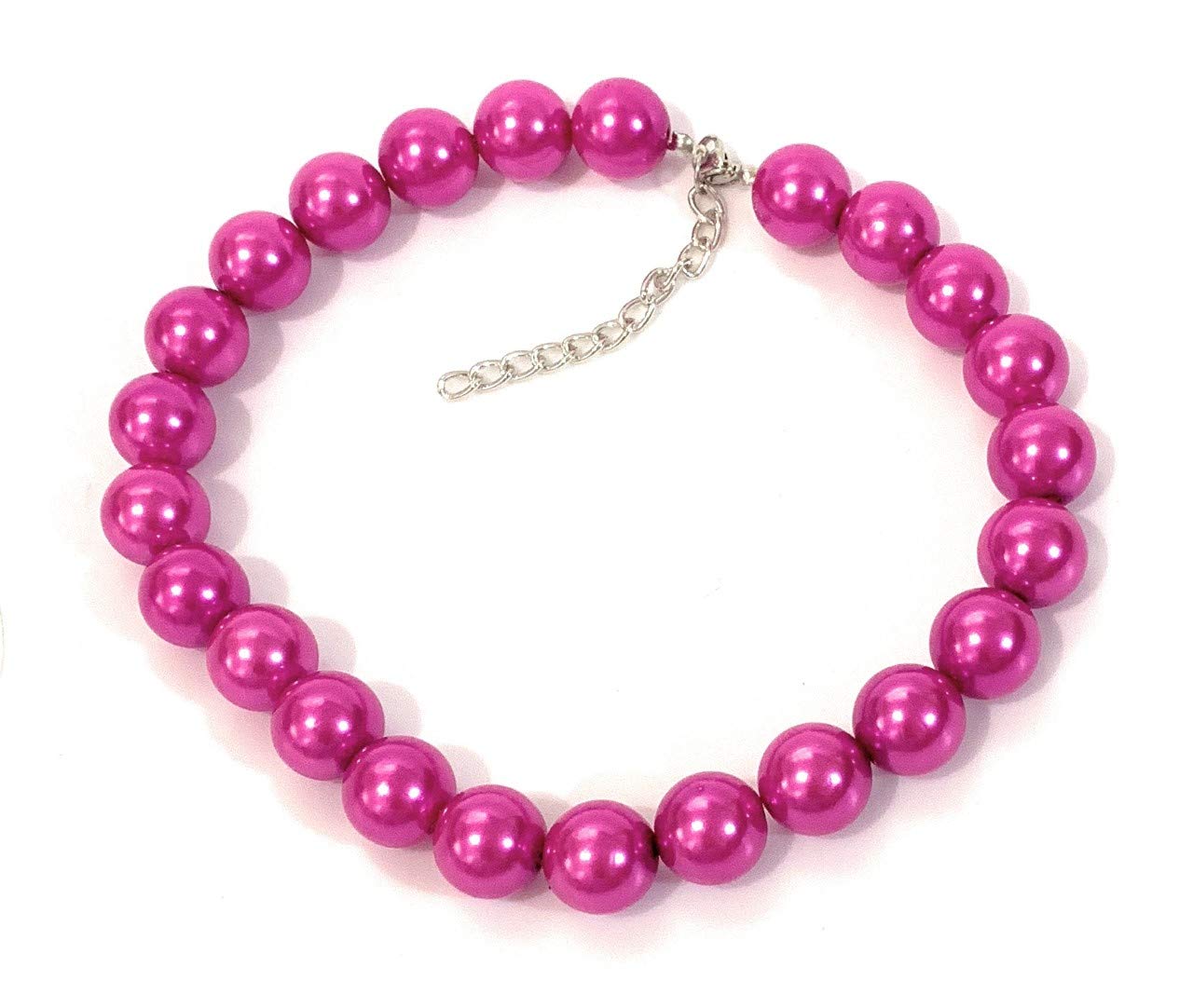 Caprilite 18mm Large Big Giant Faux Pearl Bead Statement Necklace Choker Vintage - Fuchsia Pink