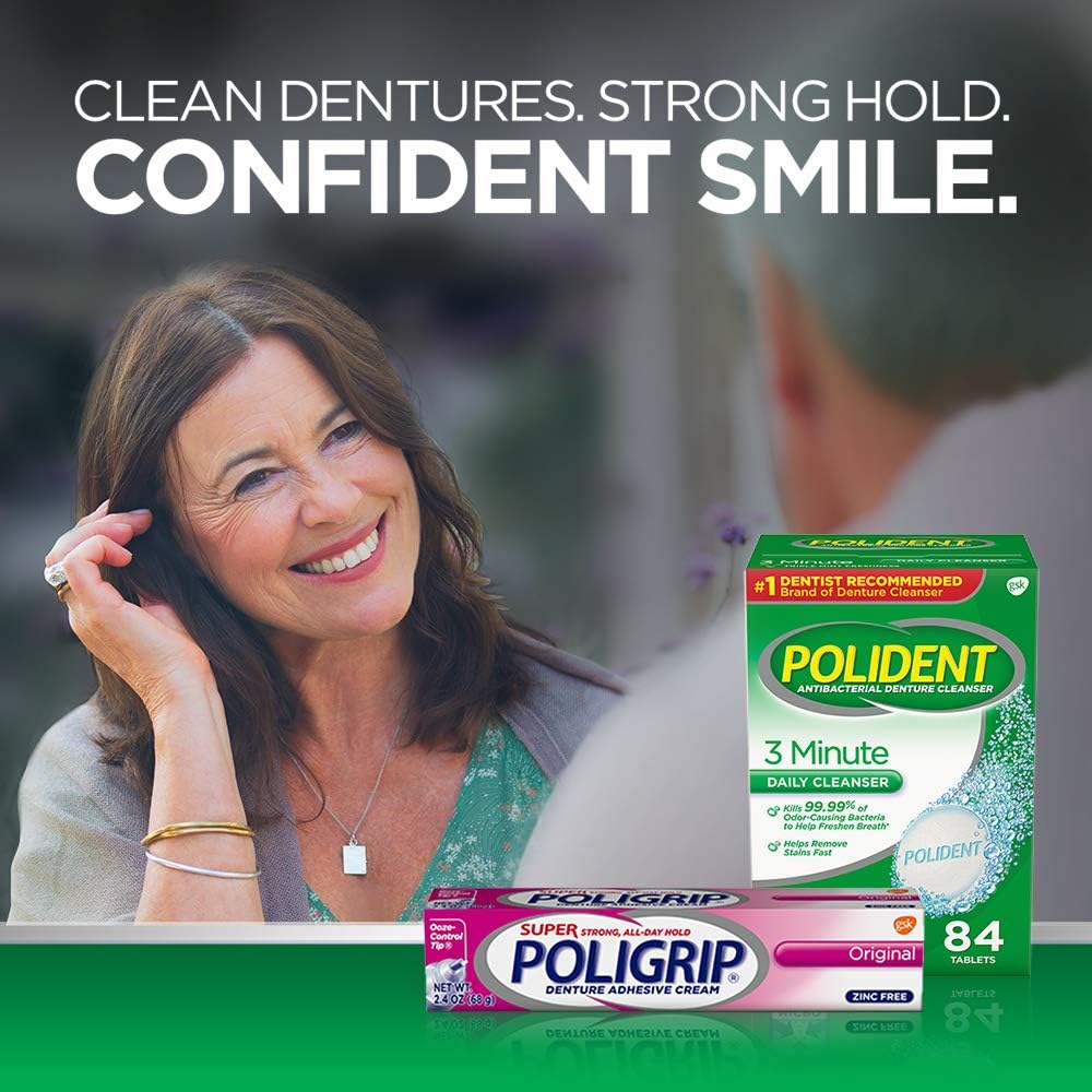 Super Poligrip Original Formula Zinc Free Denture and Partials Adhesive Cream, 2.4-ounce Twin pack : Beauty