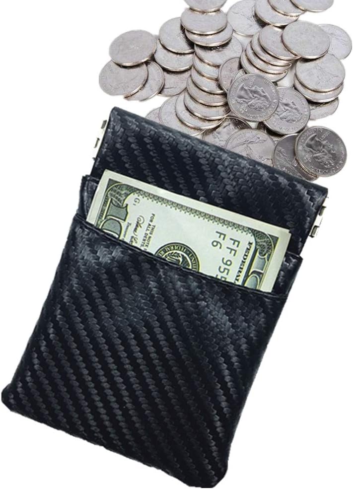 Pack of 2 Carbon Fiber Faux Leather Squeeze Coin Purse Women&Men Mini Pouch Money Holder Kids Gift