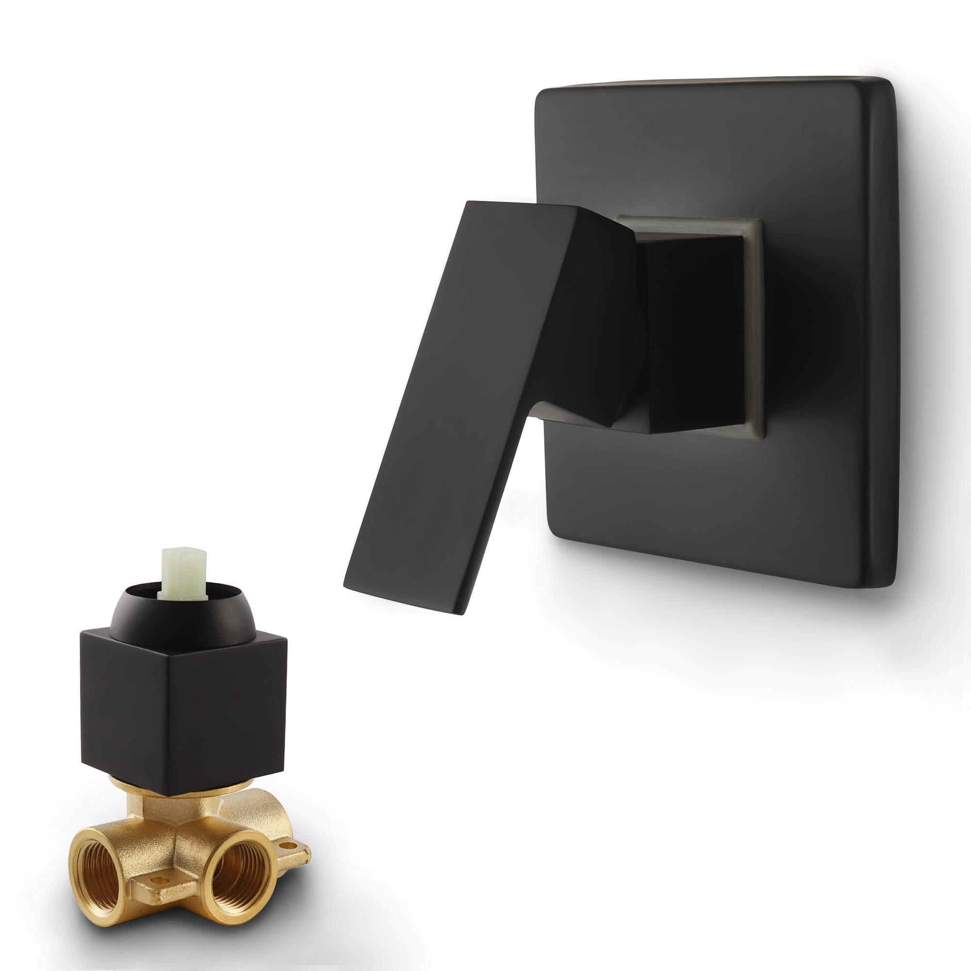 SKOWLL Single Outlet Concealed Shower Valve Wall Mount Square Shower Controls Mixer Tap Valve Brass, Matte Black