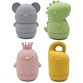 PandaEar 4 Pack Silicone Bath Toys for Babies 0-6 6-12 12-18 Months, Mold Free Bath Toys for Toddlers Kids Infant, Non Toxic 