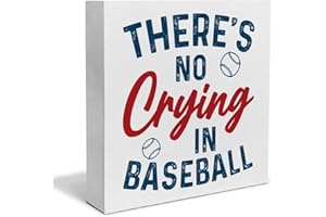 PIXCEOS Baseball Lovers Decorative Wooden Box Sign There's No crying in Baseball Wood Block Plaque Decor Home Table Shelf or Wall Display