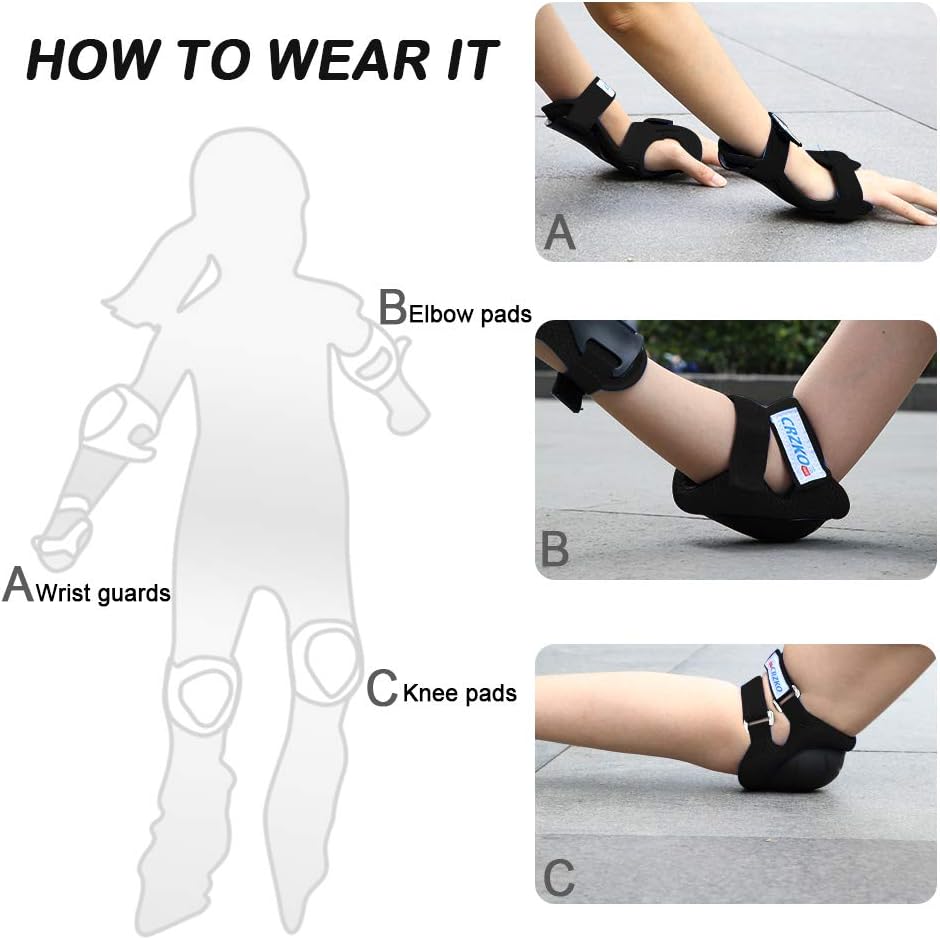 CRZKO Kids/Teenagers Protective Gear, Knee Pads and Elbow Pads 6 in 1 Set with Wrist Guard and Adjustable Strap for Rollerblading Skateboard Cycling Skating Bike Scooter : Sports & Outdoors