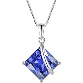 Inpasne Square Princess Cut Necklace 925 Sterling Silver Solitaire Pendant Necklace Birthstone Jewelry Gifts for Women