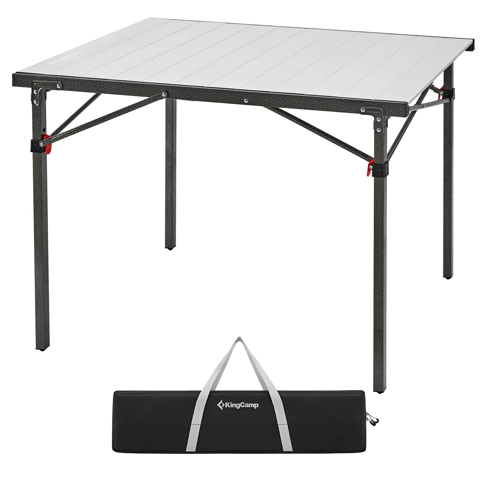 KingCamp Lightweight Compact Stable Aluminum Alloy Folding Roll 4-6 Person for Picnic, Camping, Barbecue and Party,Portable Multi-Functional Table with Carry Bag, Black/Silver_40.1"x27.6",4-5person Image