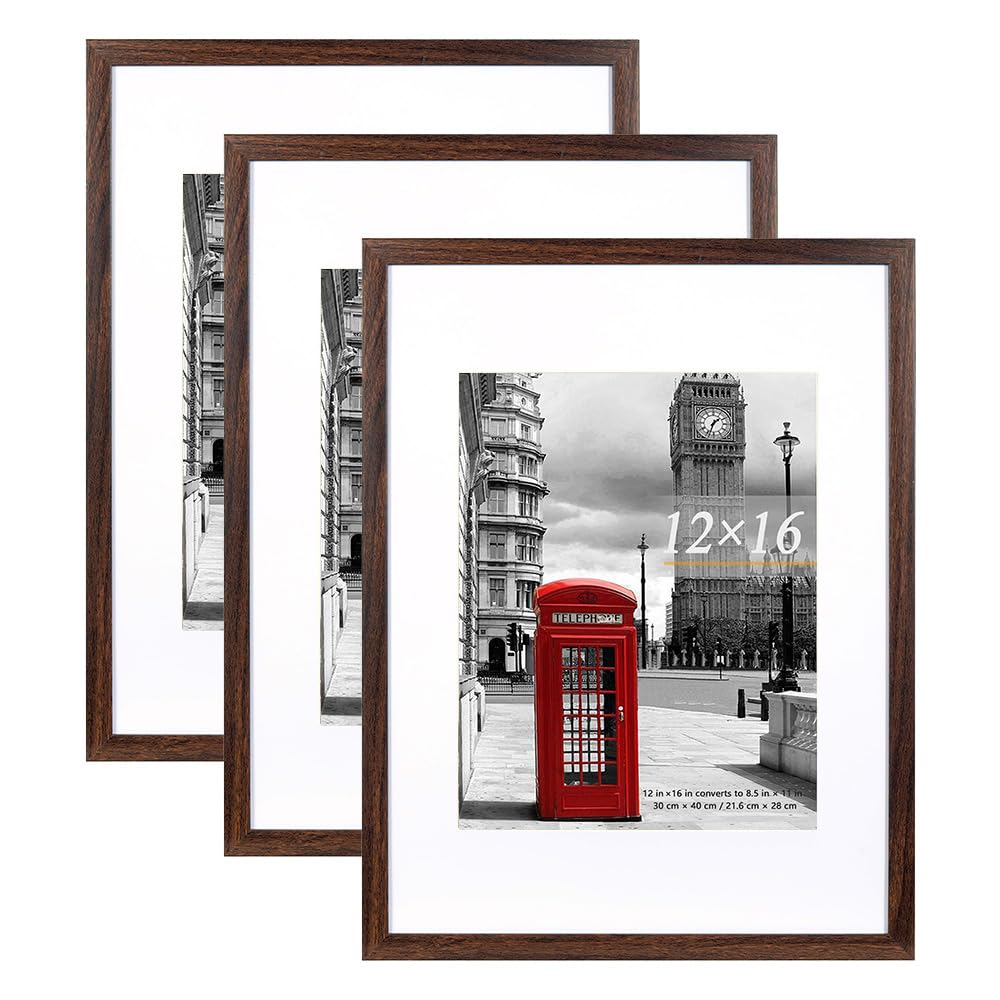 Scholar Tree Brown Picture Frame 12x16 (30x40cm) with Mount for 8.5x11, Set of 3, 30x40cm Poster Frame,Wall Mountable — image 1