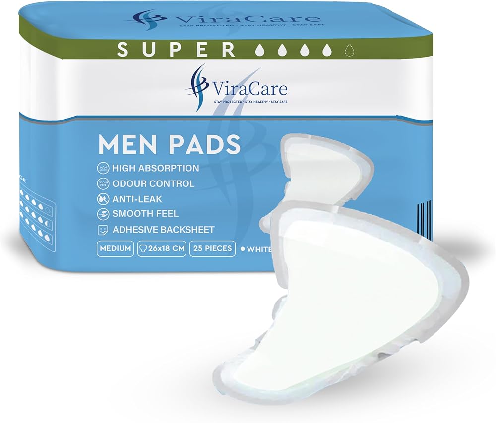 ViraCare Men Incontinence Pads 25 x 18 cm with Adhesive Backing