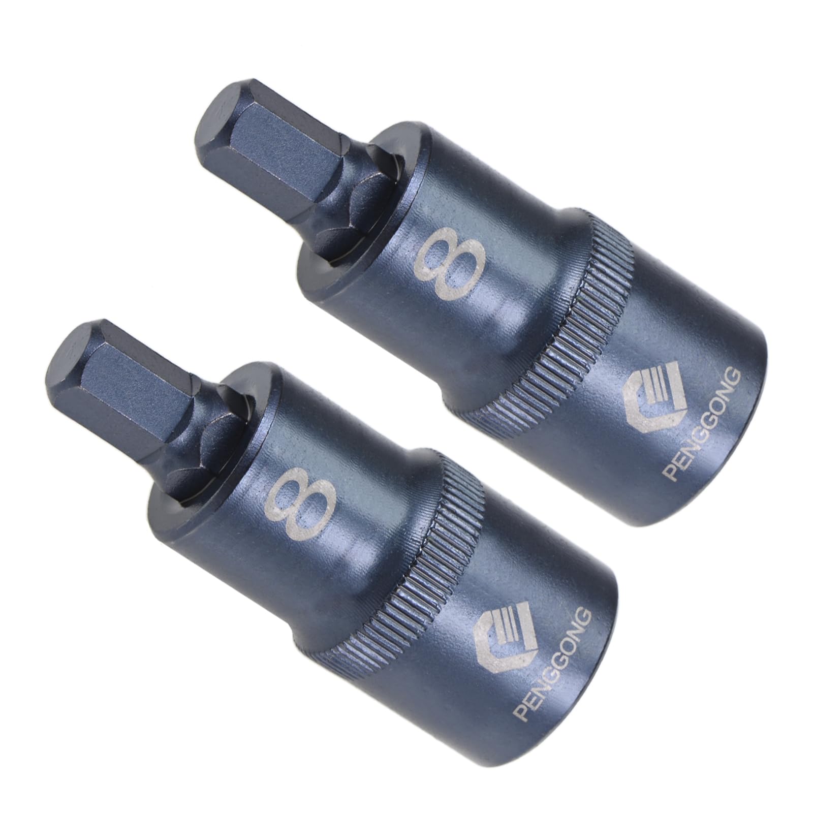 CoCud Hex Bit Socket, H8 Bit 1/2" Drive 2" Length, Star S2 Alloy Steel Cr-V Socket Blue - (Applications: for Fastener Application), 2-Pieces