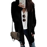 Sidefeel Cardigan for Women Long Sleeve Open Front Checkered Chunky Knit Oversized Cardigans Sweaters Winter Coats Black X-Large