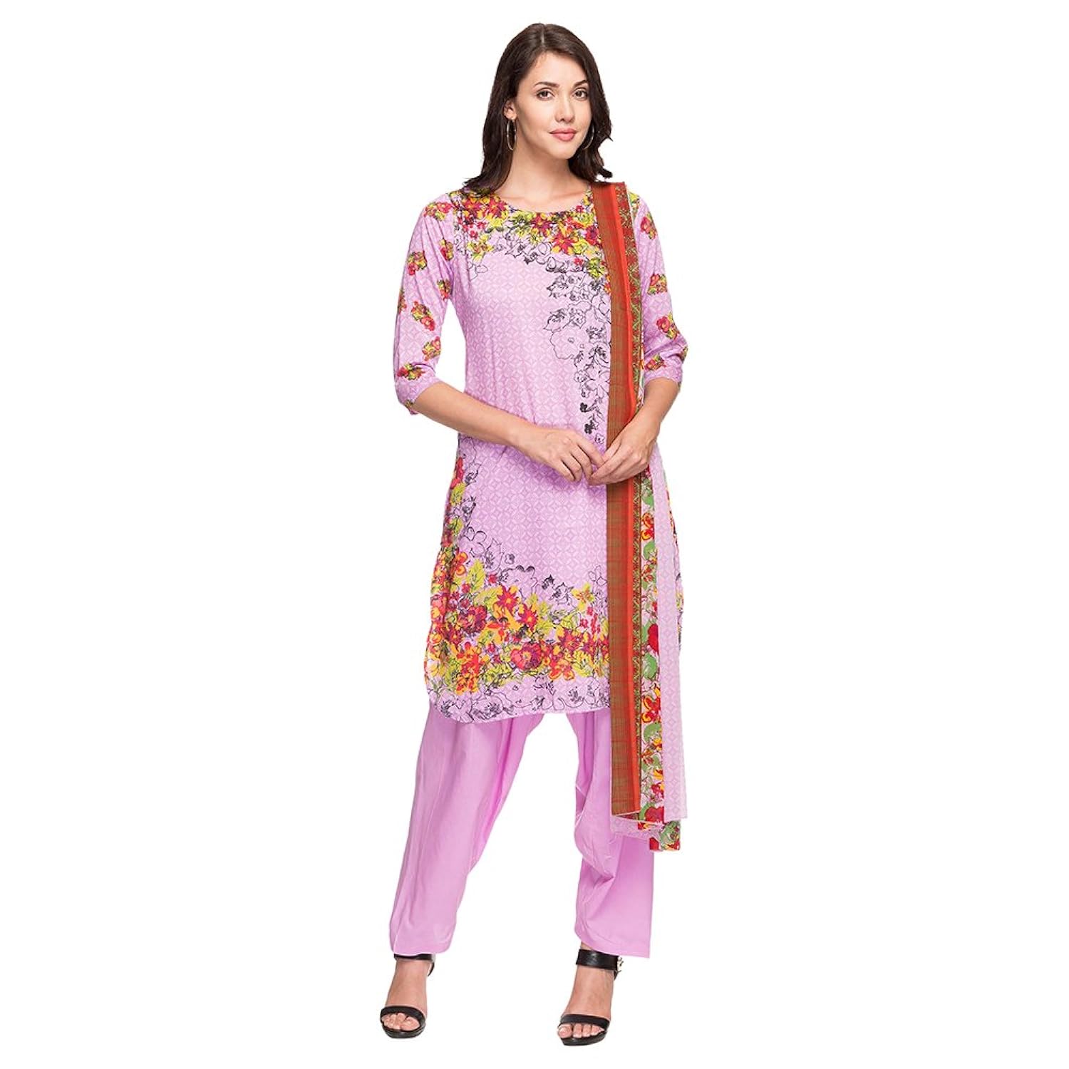 kashish by shoppers stop womens round neck printed kurta salwar dupatta set