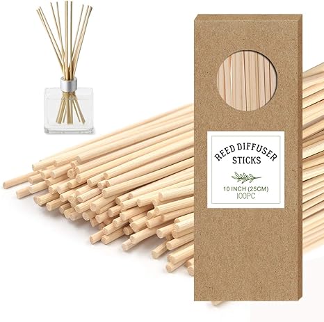 Amazon Co Jp Whamz33 100ピース リードディフューザースティック 10インチ 25cm 天然木ラタンリードスティック 交換用詰め替えスティック エッセンシャルオイル アロマディフューザースティック ホーム キッチン