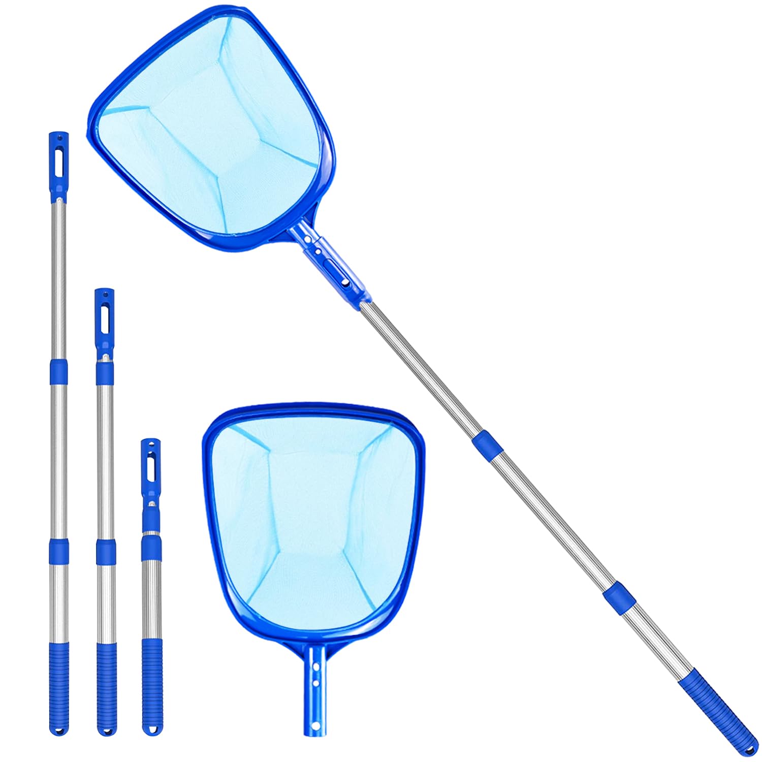 Pool Skimmer Net with Deep Fine Mesh & Telescopic Pole, Leaf Rake Cleaning Kit, Pond Net Clean Tools for Hot Tubs,Spas,Fountains Outdoor Garden & Removes Leaves and Debris,Surface of Swimming Pools