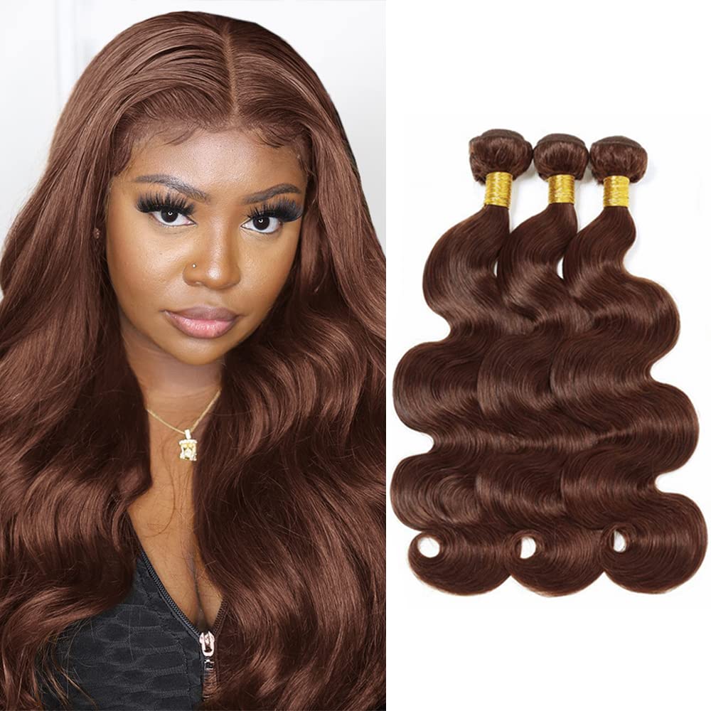 Photo 1 of #4 Brown Bundles Human Hair Body Wave Bundles 26 28 30 Inch Chocolate Unprocessed Brazilian Virgin Hair 3 Bundle 50 Gram Per Bundle Deals Quick Weave Hair Extensions