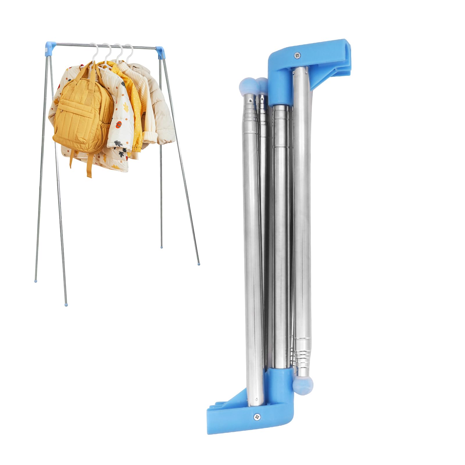 Yuhtech Extendable Clothes Rail Portable Clothes Rack Foldable Small Adjustable Travel Clothes Airer Lightweight Clothes Rack Organiser for Camping, Dance, Laundry, Hiking