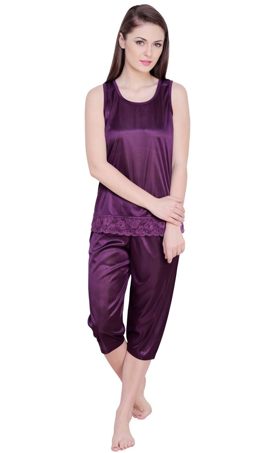 claura satin stylish capri and top