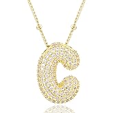 CCINPPY Letter Necklace, 14k Gold Plated Bubble Balloon Dainty Necklace for Women, Chunky Initial Charm Pendant Name Necklace Personalized