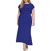 Jessica Howard Womens Ruched Flutter Sleeve Boat Neck Maxi Gown