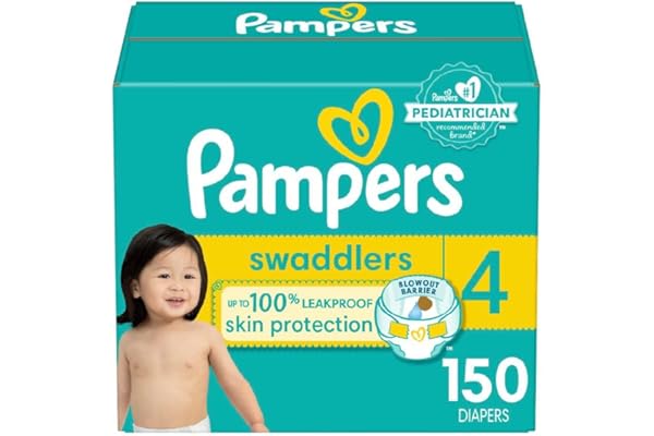 Pampers Swaddlers Diapers, Size 4 (15-34 lbs), 150 Count, Absorbent, Keeps Baby Dry and Comfortable, Skin Safe Disposable Bab
