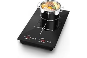 VBGK Double Induction Cooktop, 12 Inch Portable Induction Cooktop with 2 Burner,110V Electric Cooktop with LCD Touch Screen 9