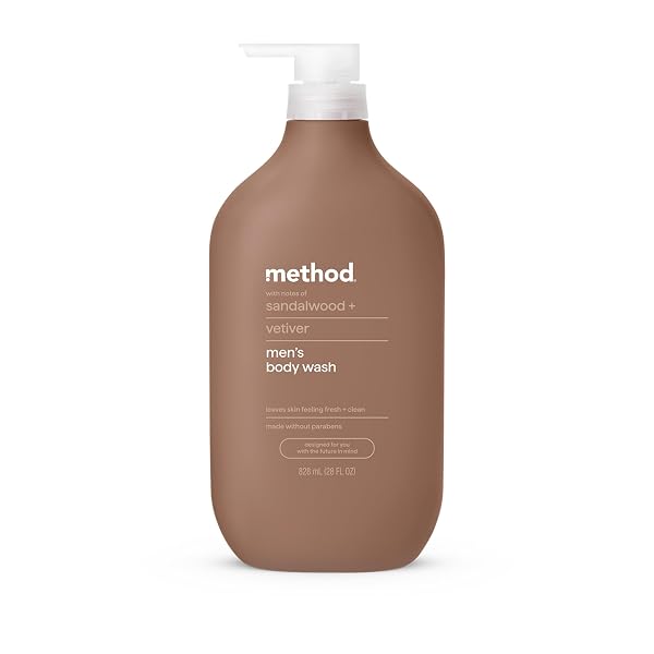 METHOD MEN BODY WASH, SANDALWOOD AND VETIVER, PARABEN AND PHTHALATE FREE, QUICK-LATHERING CLEANSERS, CRUELTY FREE, 28 OZ