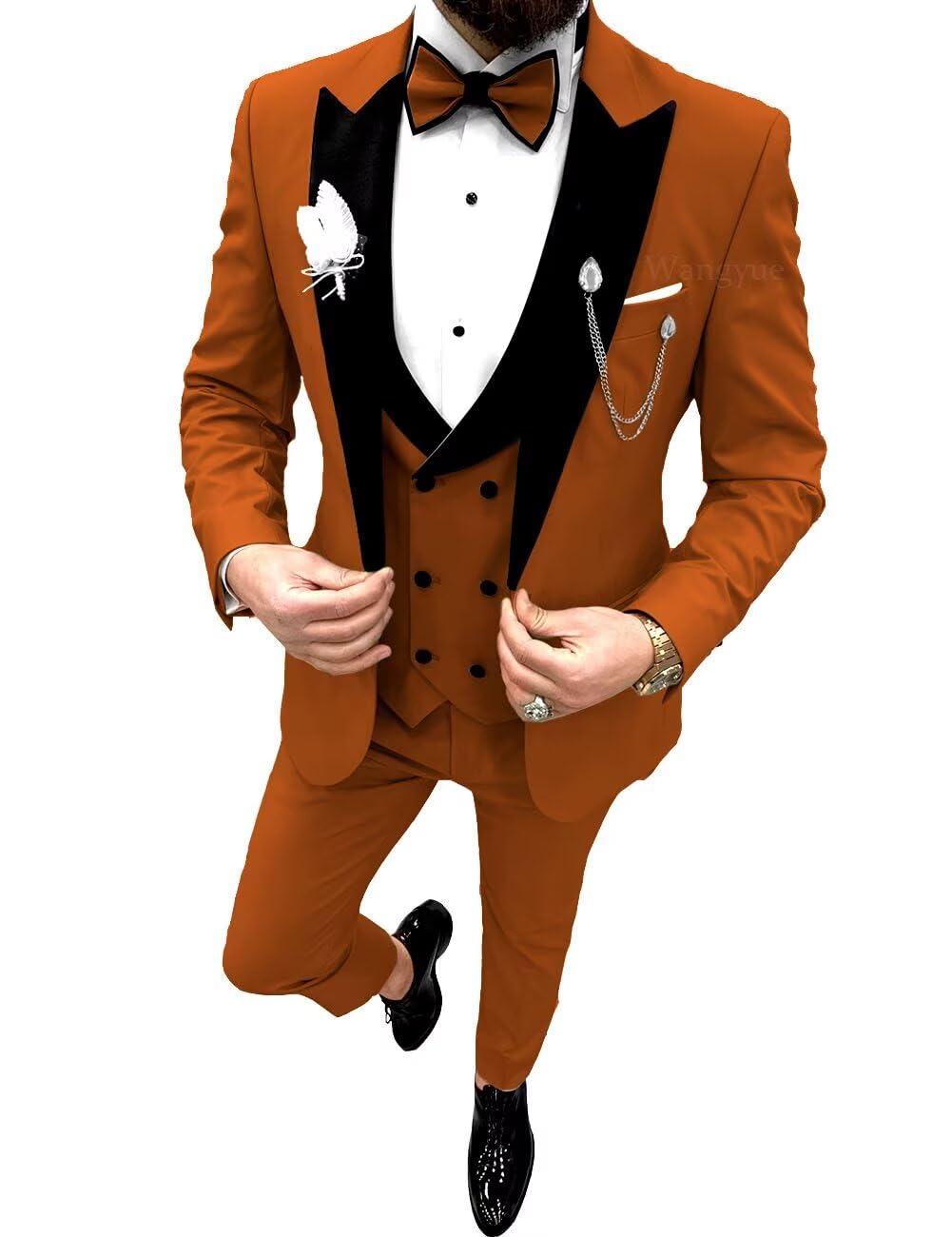 Wangyue Prom Suit Tuxedo Sets 3 Pieces Burnt Orange