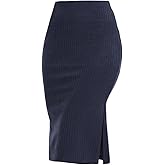 ZXIHZF Women's Knee Length Knit Pencil Skirt Stretchy Side Slit Bodycon Midi Skirt