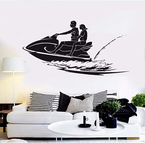 Amazon Hxcok ウォータースポーツ壁デカールビニールアートジェットスキーサーフィン熱帯ウォールステッカースキー壁紙家の装飾シービーチ57 29センチ ウォールステッカー オンライン通販