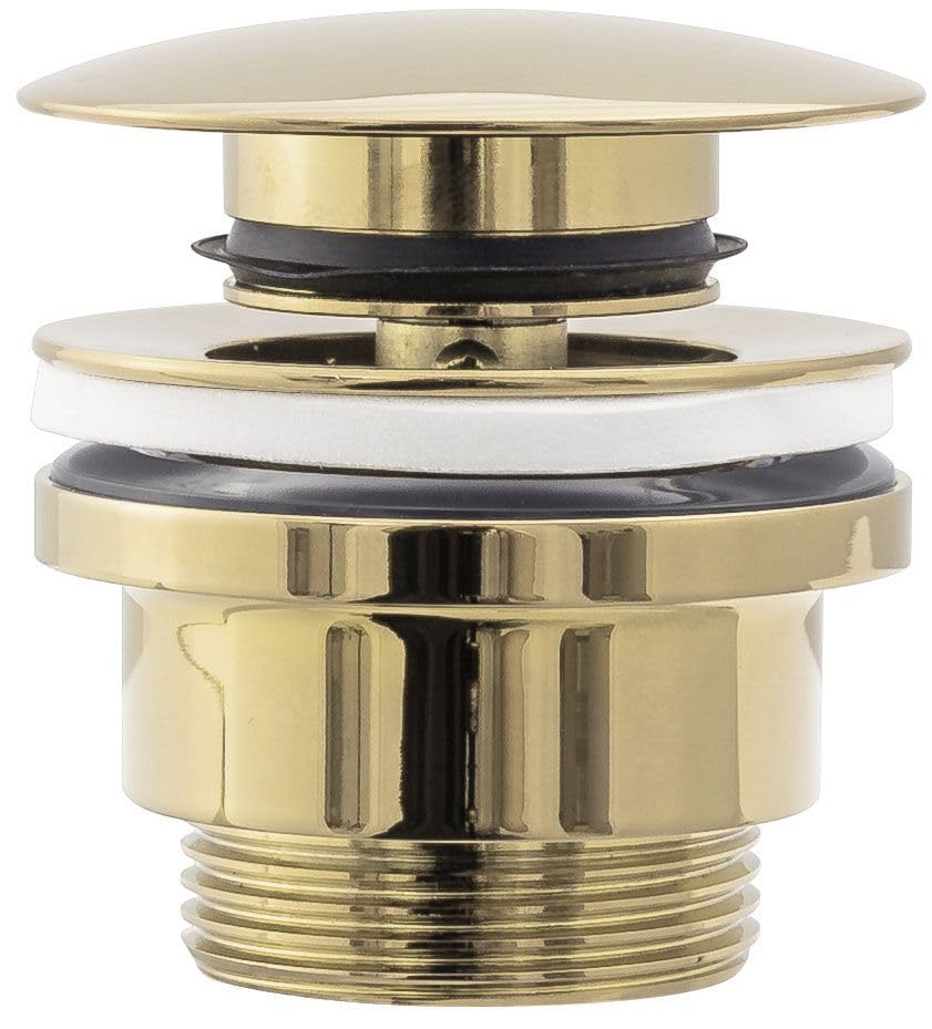 Rea Universal Bathroom Sink Plug with Overflow Pop Up Waste Brass (Gold)