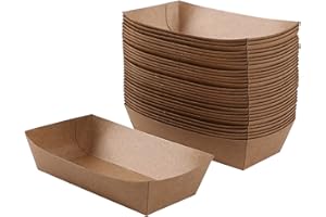 YYBD 100 Pack Kraft Paper Food Trays Disposable Brown Food Trays Recyclable Take Out Food Serving Boat Container Baskets Tray