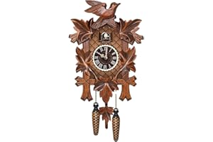 ikasus Cuckoo Clock Quartz Cuckoo Clock Antique Birdhouse Clock Tranditional Wooden Pendulum Quartz Wall Clock Wooden Hanging Clock Time Display Wall Clock for Home Bedroom Wall Decoration Type 2